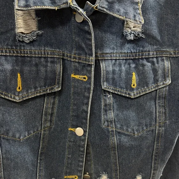 Handmade Embroidered Denim Jacket - Blue with Pastel Puff Text - Picture 5 of 7